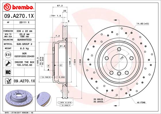 Гальмівний диск   09.A270.1X   BREMBO