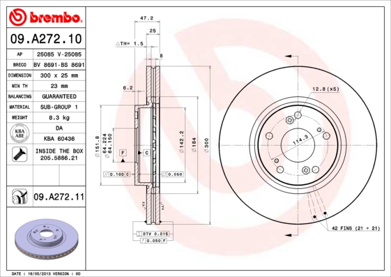 Тормозной диск   09.A272.11   BREMBO