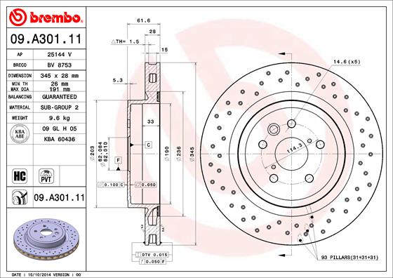 Тормозной диск   09.A301.11   BREMBO