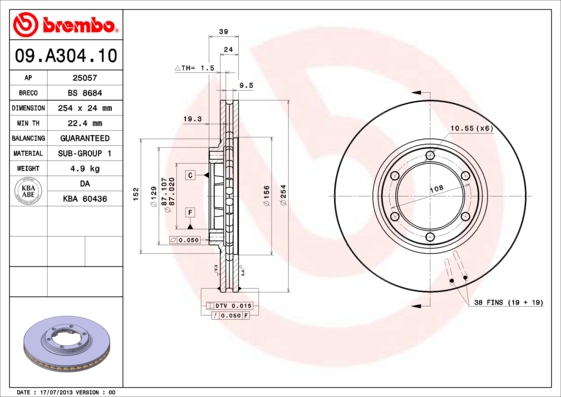 Гальмівний диск   09.A304.10   BREMBO