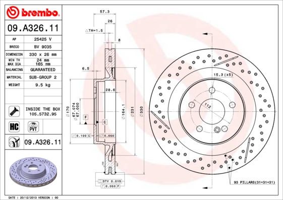 Тормозной диск   09.A326.11   BREMBO