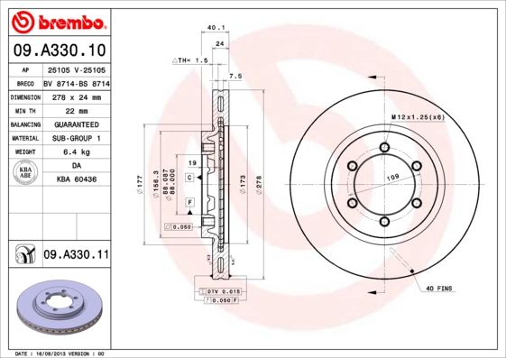 Гальмівний диск   09.A330.11   BREMBO