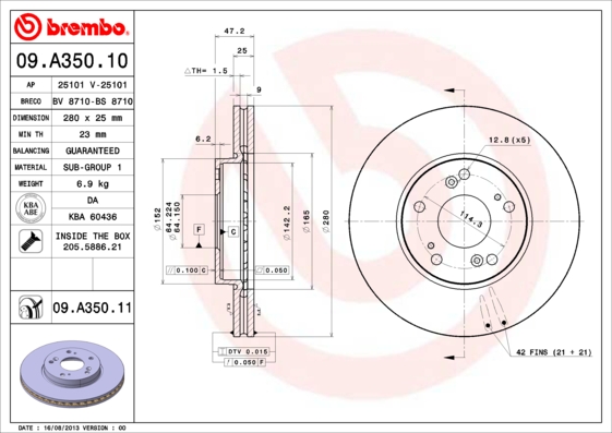 Тормозной диск   09.A350.11   BREMBO