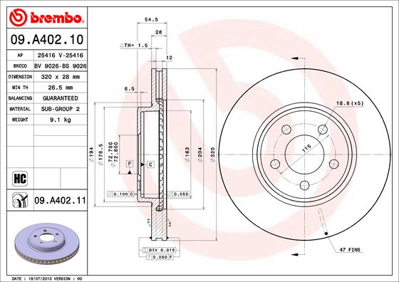 Гальмівний диск   09.A402.11   BREMBO