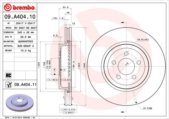 Тормозной диск   09.A404.11   BREMBO