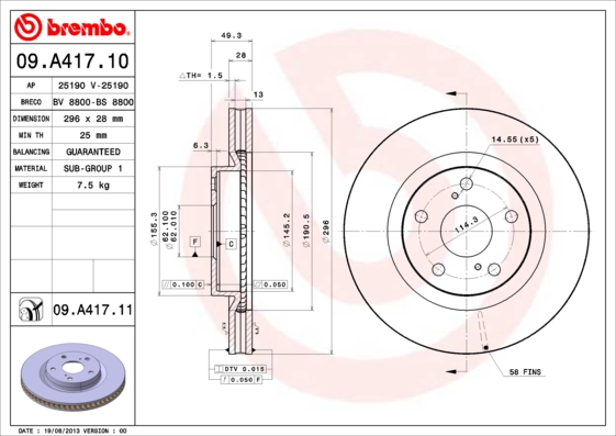 Тормозной диск   09.A417.11   BREMBO