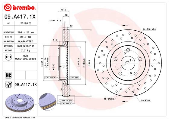 Гальмівний диск   09.A417.1X   BREMBO