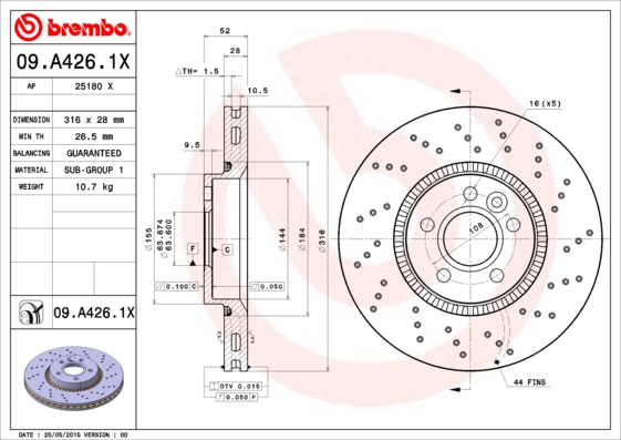 Тормозной диск   09.A426.1X   BREMBO