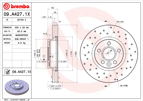 Тормозной диск   09.A427.1X   BREMBO