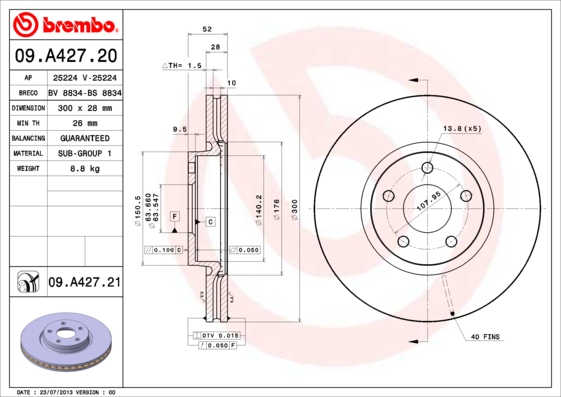 Тормозной диск   09.A427.21   BREMBO