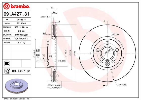 Тормозной диск   09.A427.31   BREMBO