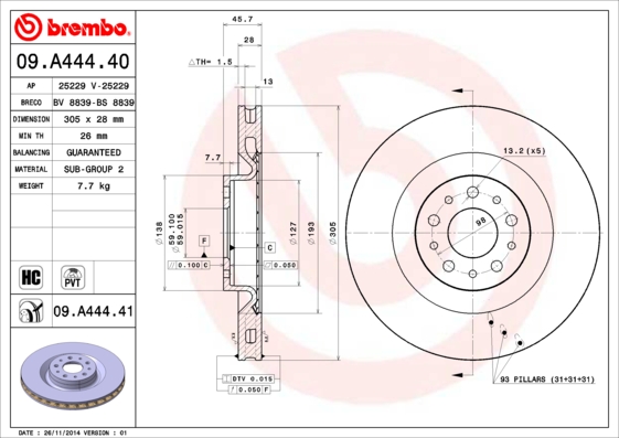 Гальмівний диск   09.A444.41   BREMBO