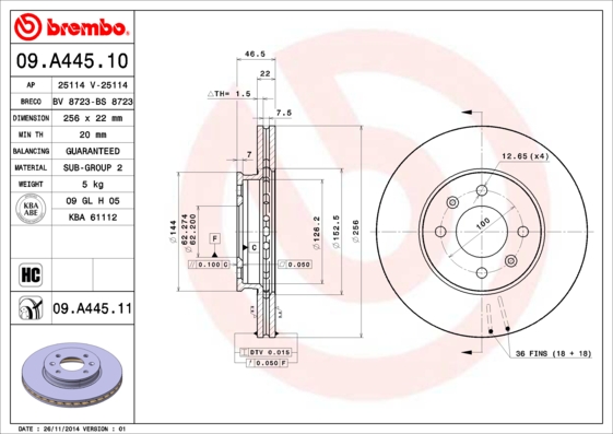 Тормозной диск   09.A445.10   BREMBO