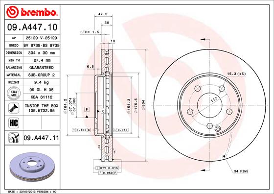 Тормозной диск   09.A447.11   BREMBO