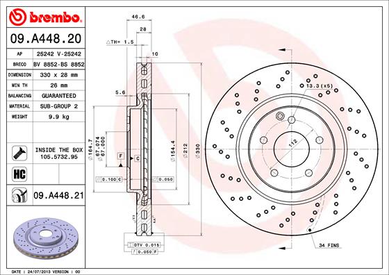 Тормозной диск   09.A448.21   BREMBO