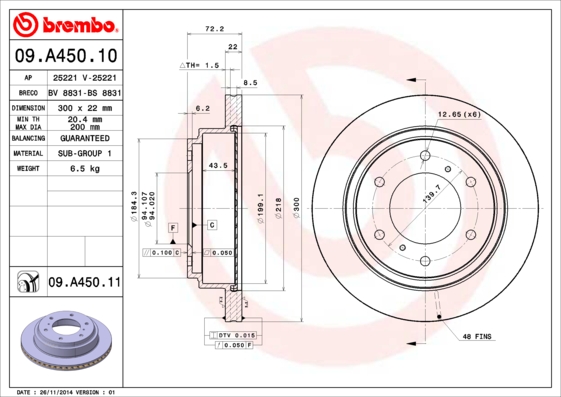 Гальмівний диск   09.A450.11   BREMBO