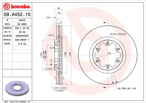 Тормозной диск   09.A452.10   BREMBO