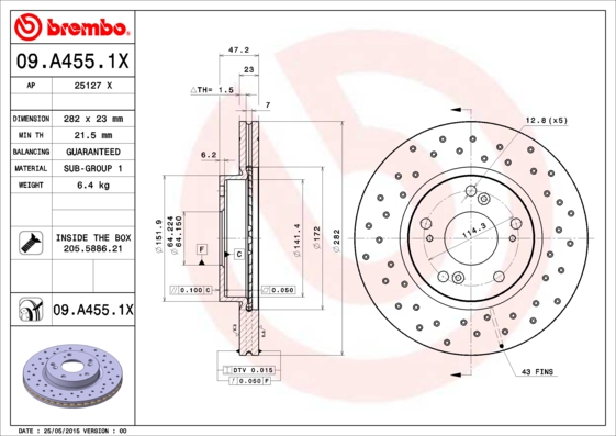 Тормозной диск   09.A455.1X   BREMBO