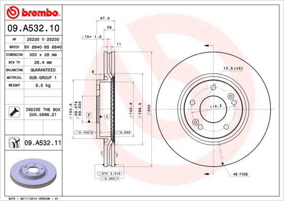 Тормозной диск   09.A532.10   BREMBO