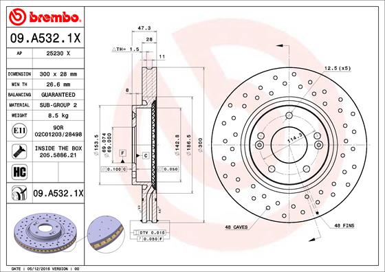 Тормозной диск   09.A532.1X   BREMBO