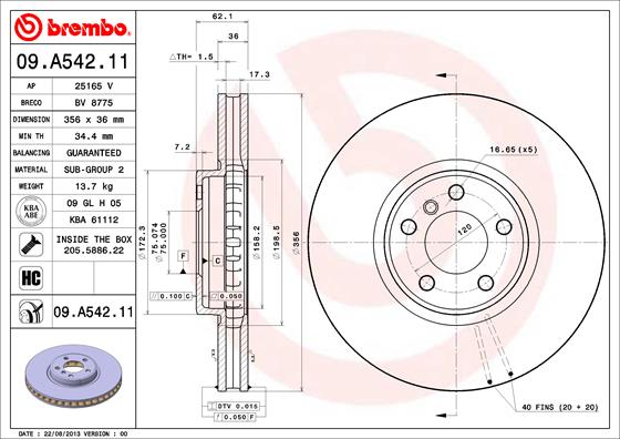 Тормозной диск   09.A542.11   BREMBO