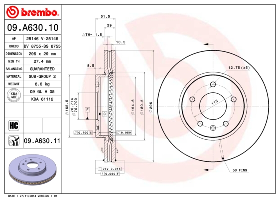 Гальмівний диск   09.A630.10   BREMBO