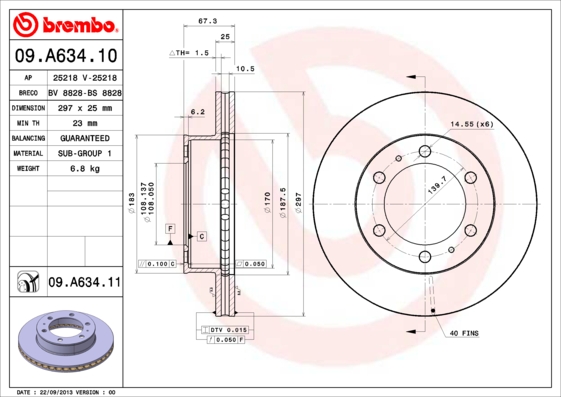 Тормозной диск   09.A634.10   BREMBO