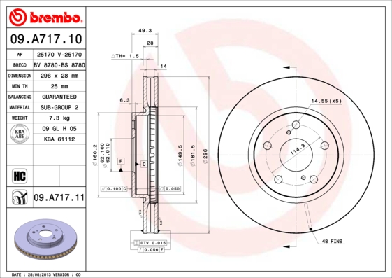 Гальмівний диск   09.A717.11   BREMBO