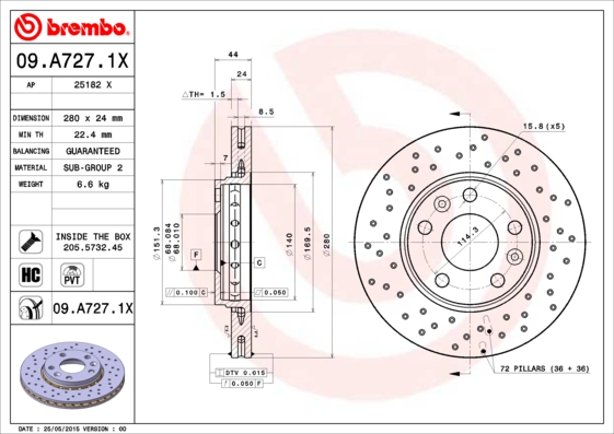 Гальмівний диск   09.A727.1X   BREMBO