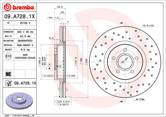 Тормозной диск   09.A728.1X   BREMBO