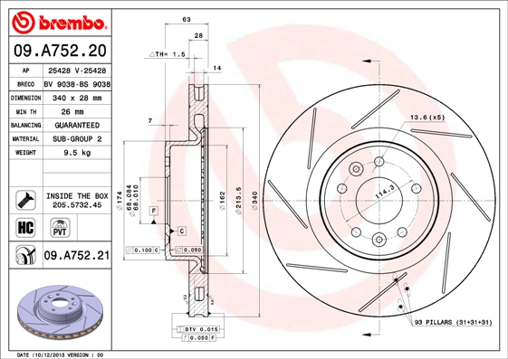 Тормозной диск   09.A752.21   BREMBO