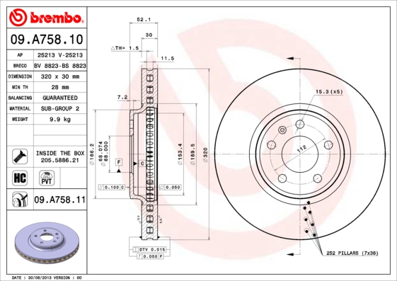 Тормозной диск   09.A758.11   BREMBO