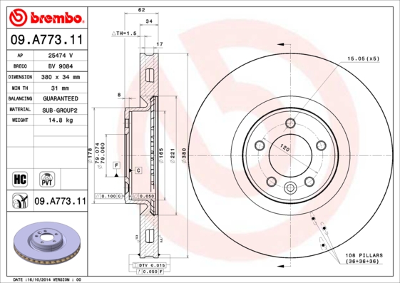 Тормозной диск   09.A773.11   BREMBO