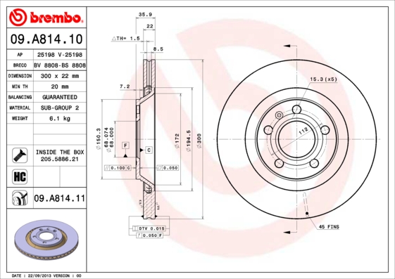 Гальмівний диск   09.A814.11   BREMBO