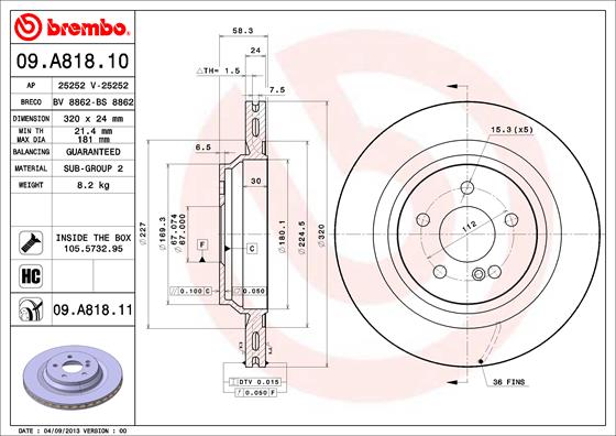 Гальмівний диск   09.A818.11   BREMBO