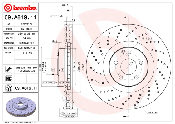 Тормозной диск   09.A819.11   BREMBO