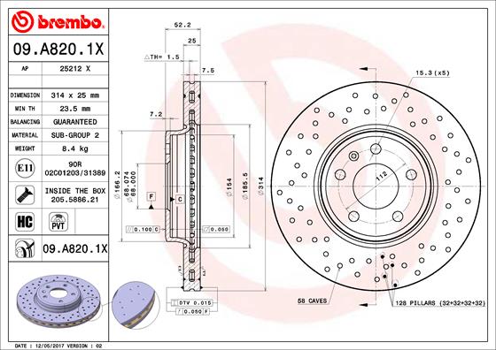 Тормозной диск   09.A820.1X   BREMBO