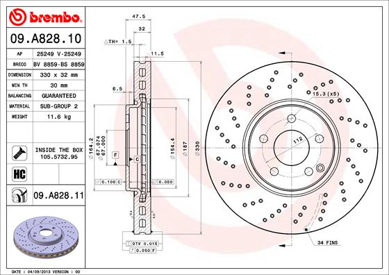 Гальмівний диск   09.A828.11   BREMBO