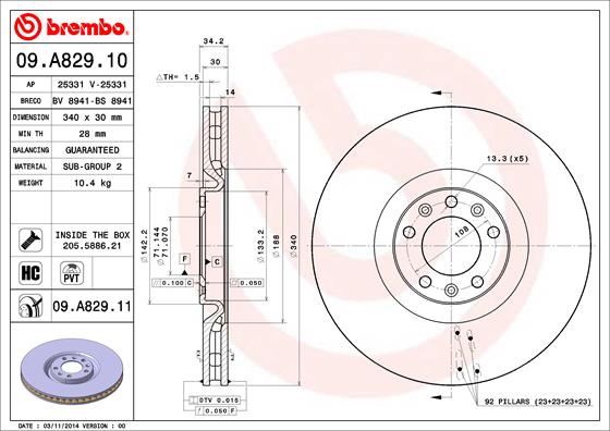 Тормозной диск   09.A829.11   BREMBO