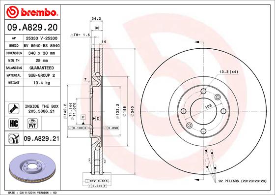 Гальмівний диск   09.A829.21   BREMBO