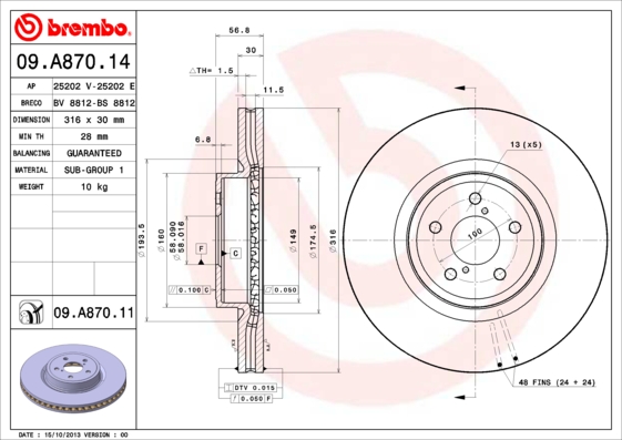 Гальмівний диск   09.A870.14   BREMBO