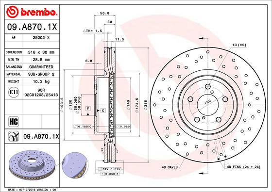 Тормозной диск   09.A870.1X   BREMBO