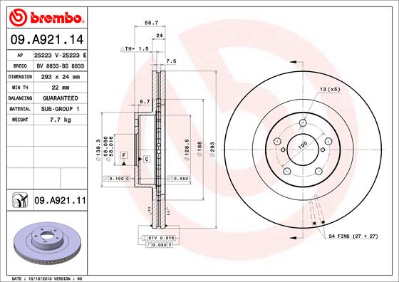 Гальмівний диск   09.A921.11   BREMBO