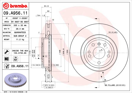 Тормозной диск   09.A956.11   BREMBO