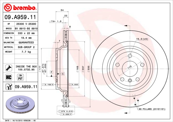 Тормозной диск   09.A959.11   BREMBO