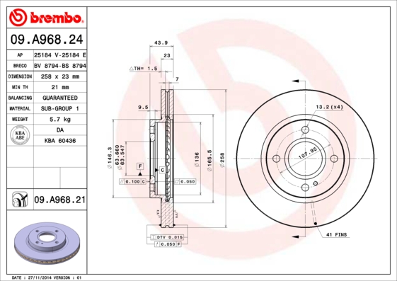 Тормозной диск   09.A968.21   BREMBO