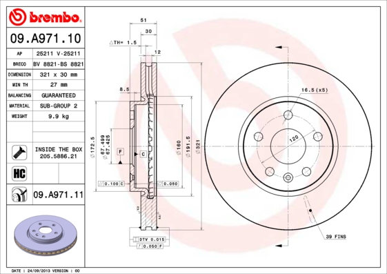 Гальмівний диск   09.A971.11   BREMBO