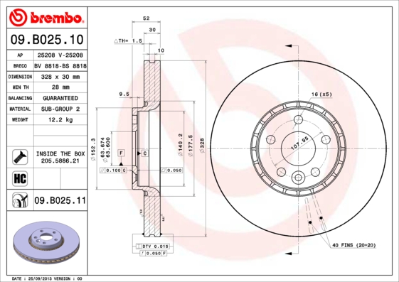 Тормозной диск   09.B025.11   BREMBO