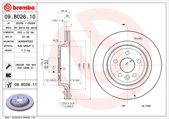 Тормозной диск   09.B026.11   BREMBO