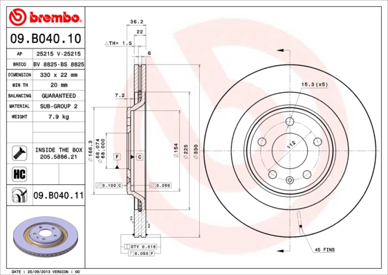 Тормозной диск   09.B040.11   BREMBO